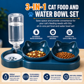 3-in-1 Cat Food And Water Bowl Set with Waterproof Mat - Raised Tilted Cat Bowls with Stand - Non-Slip Pet Food and Drinking Tray - Double Feeding Station with Water Dispenser for Cats & Small Dogs
