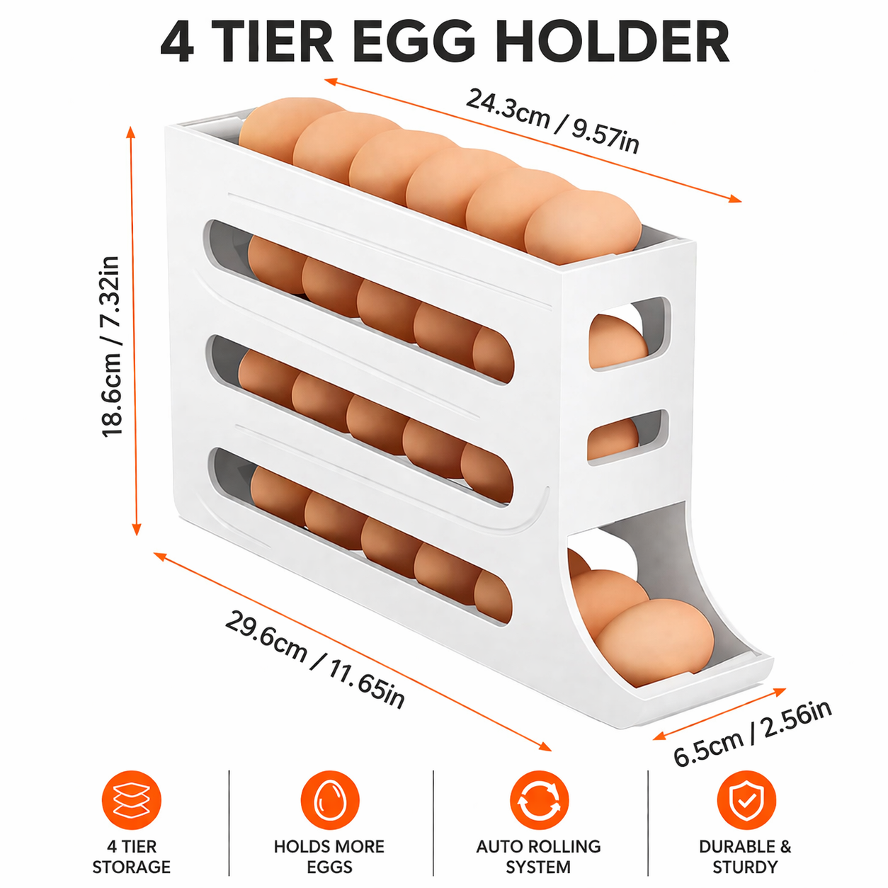 4-Tier Rolldown Refrigeretor Egg Dispenser Auto Rolling Egg Holder Storage Rack