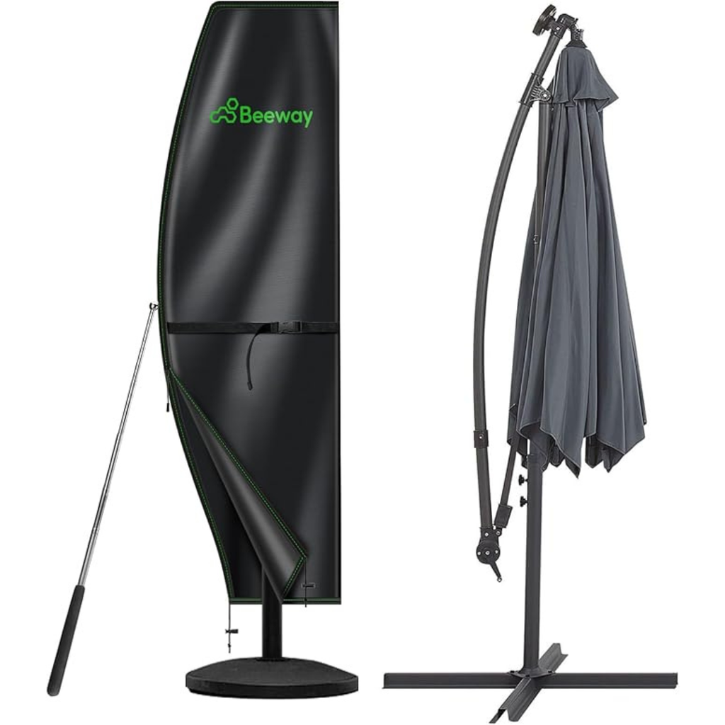 BEEWAY Garden Parasol Cover Waterproof, Outdoor Cantilever Parasol Cover with Zipper and Rod Fit for 1m to 3m Banana Patio Umbrella - 210D Oxford Fabric, Anti-UV , Windproof - 205 x 45/75/32cm