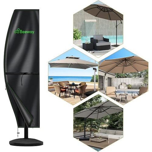 BEEWAY Garden Parasol Cover Waterproof, Outdoor Cantilever Parasol Cover with Zipper and Rod Fit for 1m to 3m Banana Patio Umbrella - 210D Oxford Fabric, Anti-UV , Windproof - 205 x 45/75/32cm
