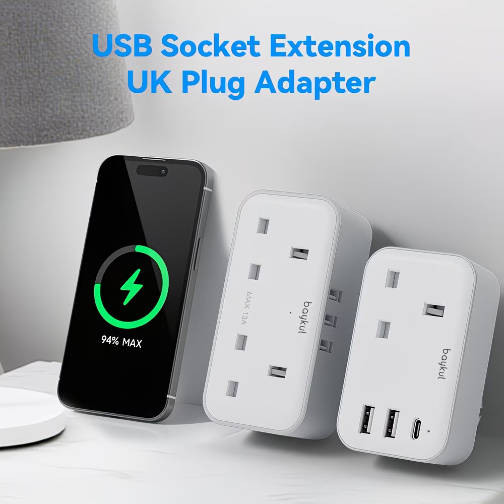 UK to EU Travel Adapter with USB-C & Dual USB Ports – 4-in-1 European Plug Adapter for Travel