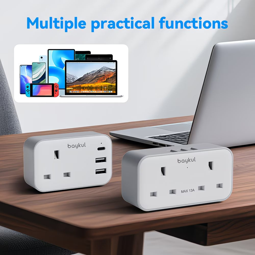 UK to EU Travel Adapter with USB-C & Dual USB Ports – 4-in-1 European Plug Adapter for Travel