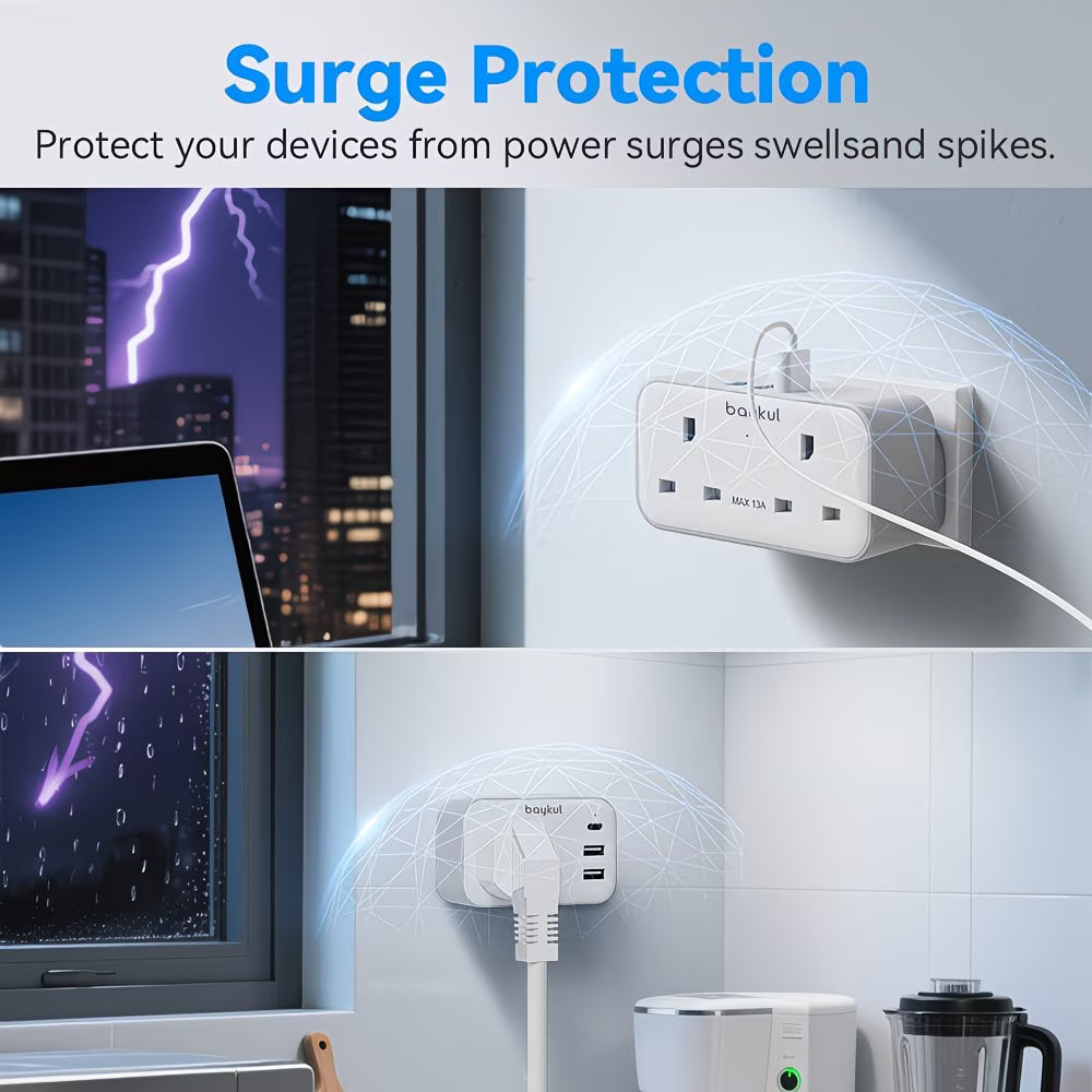 UK to EU Travel Adapter with USB-C & Dual USB Ports – 4-in-1 European Plug Adapter for Travel