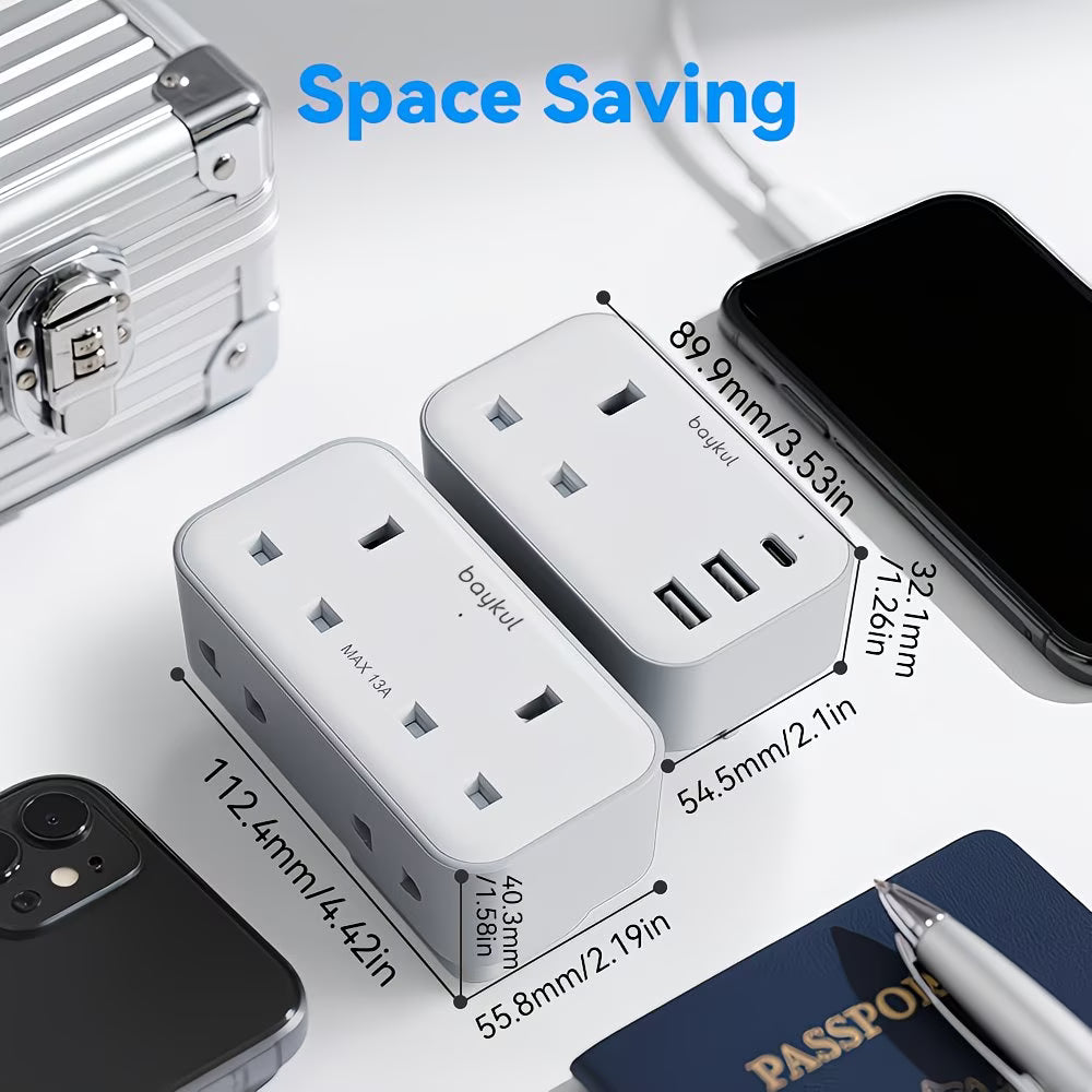 UK to EU Travel Adapter with USB-C & Dual USB Ports – 4-in-1 European Plug Adapter for Travel