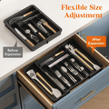 Lifewit Extendable Cutlery Drawer Organiser, Adjustable Cutlery Tray, Utensil Holder for Forks, Spoons, Knives, Plastic Kitchen Organiser and Storage, 9 Compartment, 30-50 x 38cm, Black