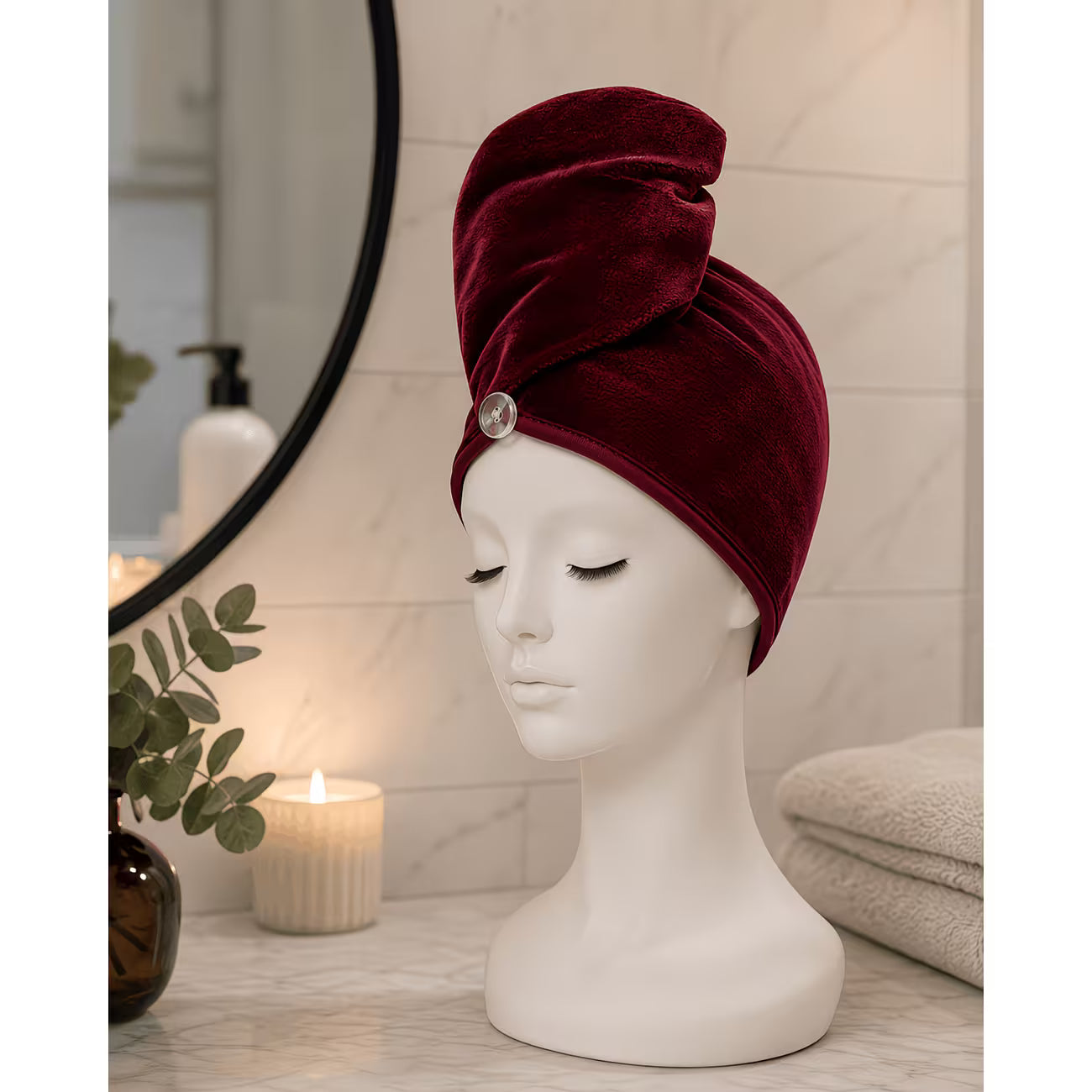100% Cotton Hair Wrap Towel – Quick Dry Turban Hair Towel for Women, Soft Terry & Velour Cotton Hair Drying Wrap