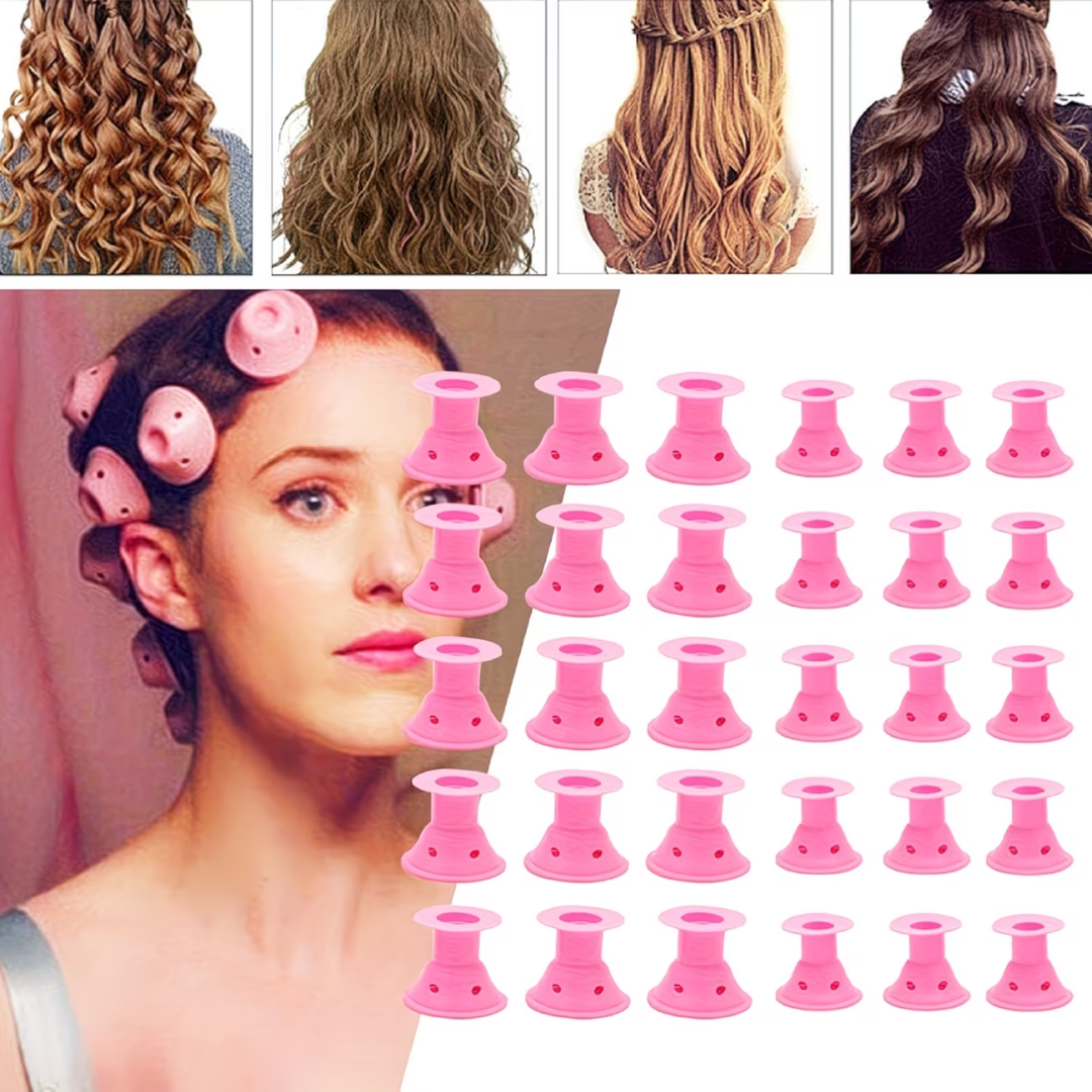 30PCS Magic Hair Rollers Set – No Heat Silicone Soft Curlers for Overnight Hair Styling, 15 Large & 15 Small Curling Rollers for Women & Girls