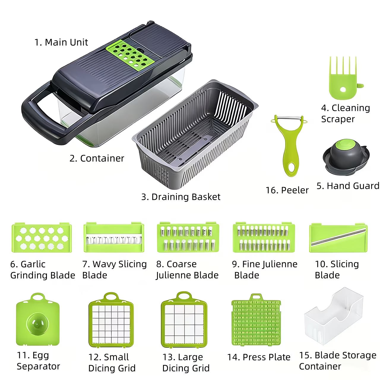 16-in-1 Multifunction Kitchen Tool Set with Non-Slip Mat – Vegetable Chopper, Fruit Cutter, Slicer, Dicer & Peeler