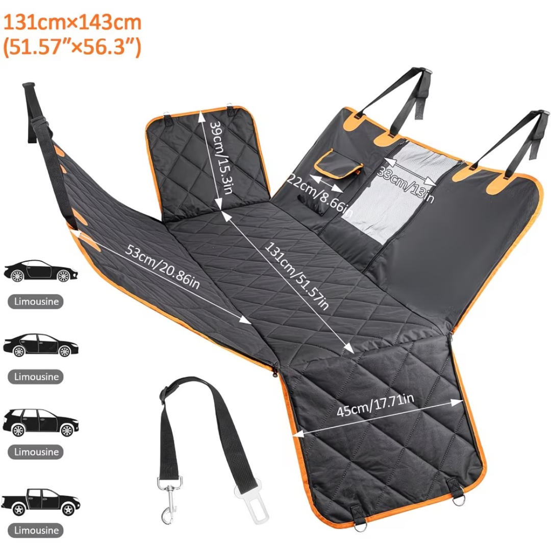 Dog Car Seat Cover Hammock for Back Seat – Waterproof Non-Slip Scratchproof Pet Car Seat Protector with Mesh Window & Storage Pocket for Cars, SUVs & Trucks