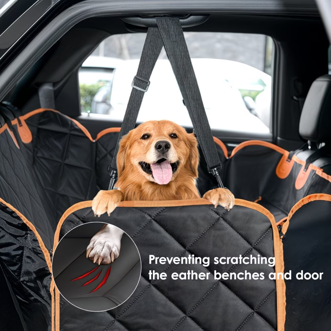 Dog Car Seat Cover Hammock for Back Seat – Waterproof Non-Slip Scratchproof Pet Car Seat Protector with Mesh Window & Storage Pocket for Cars, SUVs & Trucks