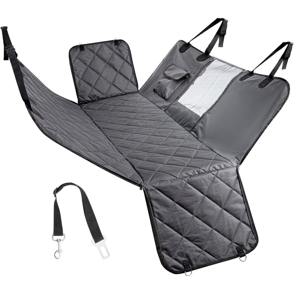Dog Car Seat Cover Hammock for Back Seat – Waterproof Non-Slip Scratchproof Pet Car Seat Protector with Mesh Window & Storage Pocket for Cars, SUVs & Trucks