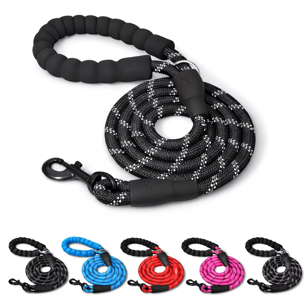5FT Comfort Padded Dog Leash Reflective Nylon Rope Lead with Soft Foam Handle Strong Pet Walking Leash for Small Medium Large Dogs