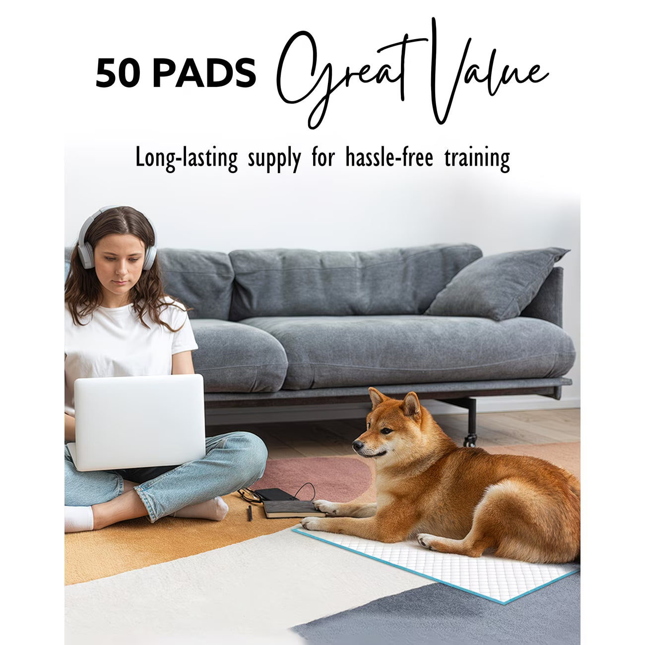 50 Pack Puppy Training Pads 56x56cm – Super Absorbent Leak-Proof Dog Pee Pads for Puppies & Pets