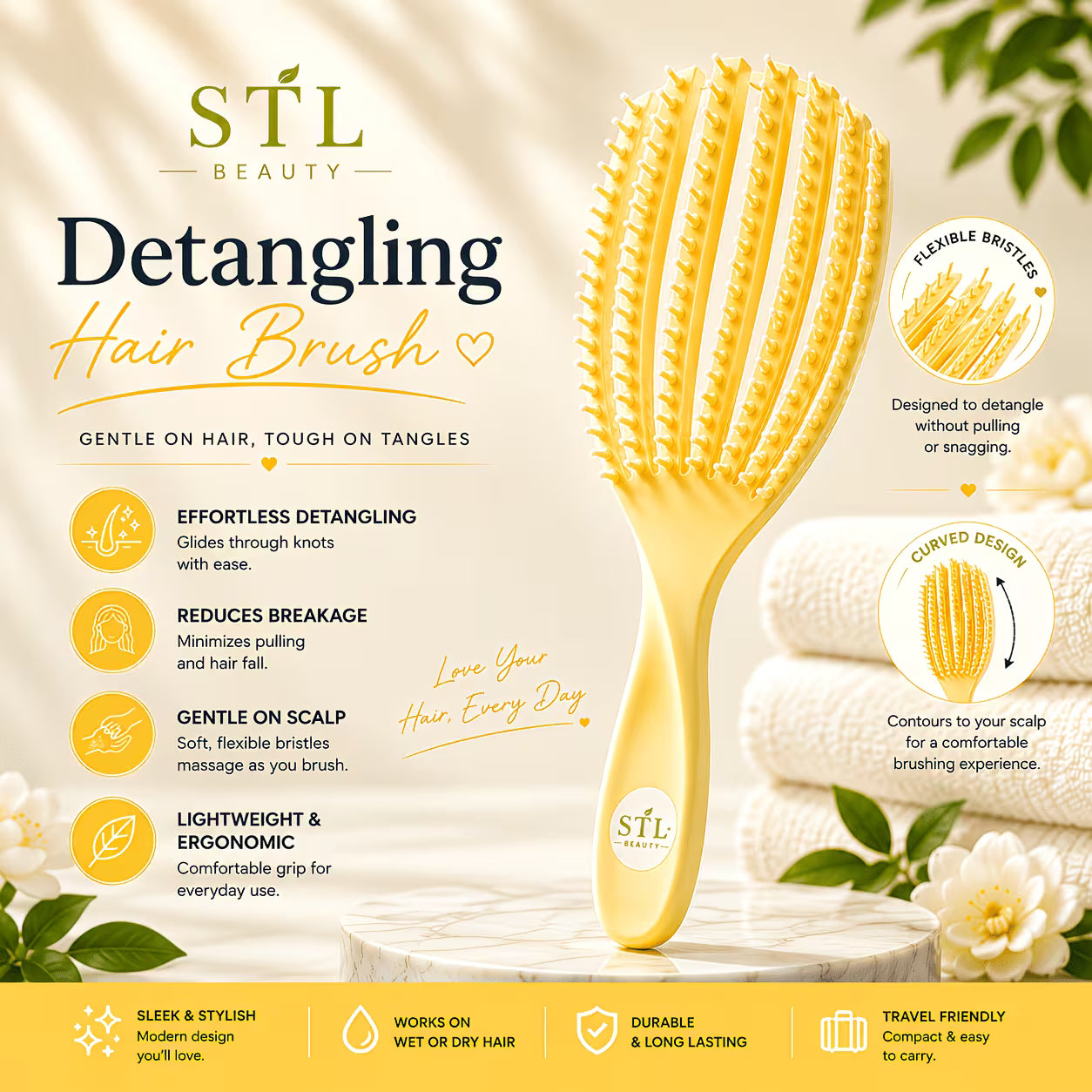 Elite Detangling Hair Brush – Wet & Dry Hair Brush for Curly, Straight, Thick & Frizzy Hair