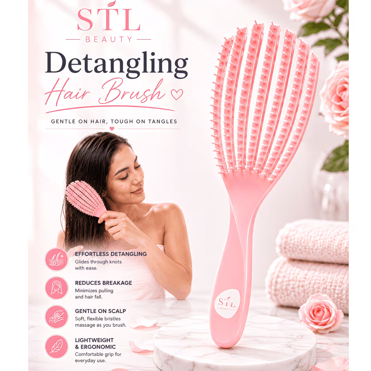 Elite Detangling Hair Brush – Wet & Dry Hair Brush for Curly, Straight, Thick & Frizzy Hair