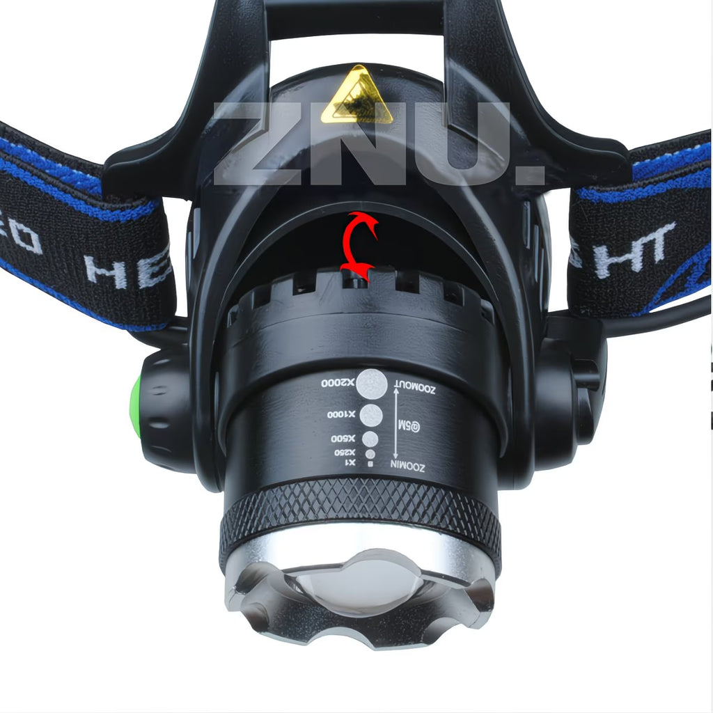 9000LM Rechargeable LED Headlamp – Zoomable USB Head Torch with T6 LED + 2 Q5 Side Lights
