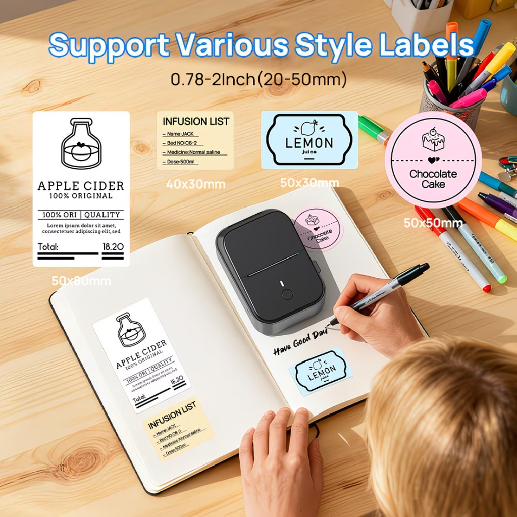 PM260B Portable Wireless Thermal Label Maker Printer – 203 DPI Bluetooth Label Printer with Mobile App, Auto Calibration & Long Battery Life