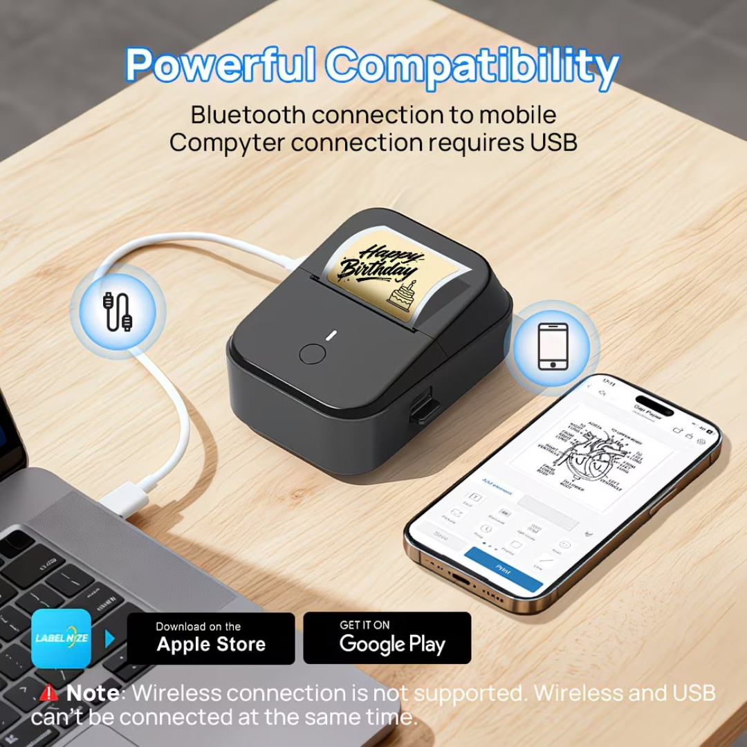 PM260B Portable Wireless Thermal Label Maker Printer – 203 DPI Bluetooth Label Printer with Mobile App, Auto Calibration & Long Battery Life