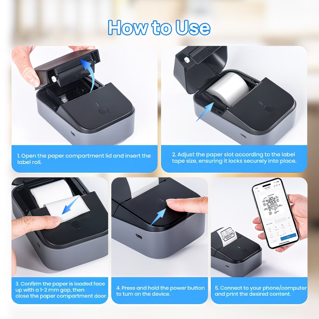 PM260B Portable Wireless Thermal Label Maker Printer – 203 DPI Bluetooth Label Printer with Mobile App, Auto Calibration & Long Battery Life