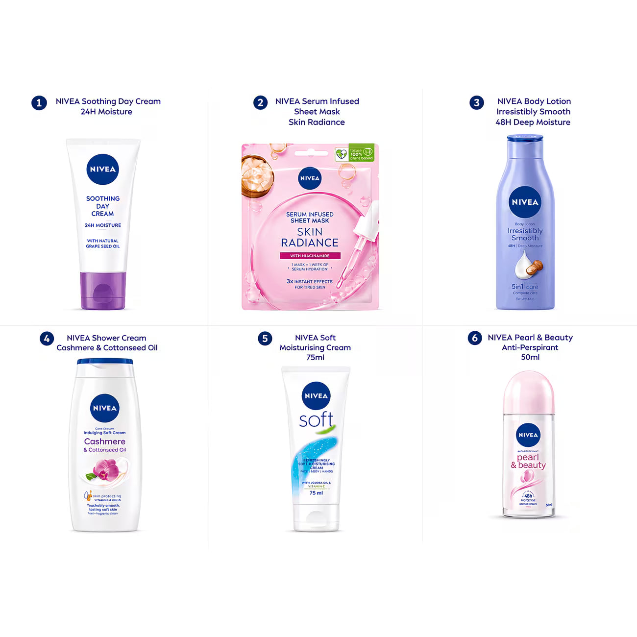 NIVEA Feel Pampered Gift Set – 6 Piece Women's Skincare & Body Care Collection Gift Box