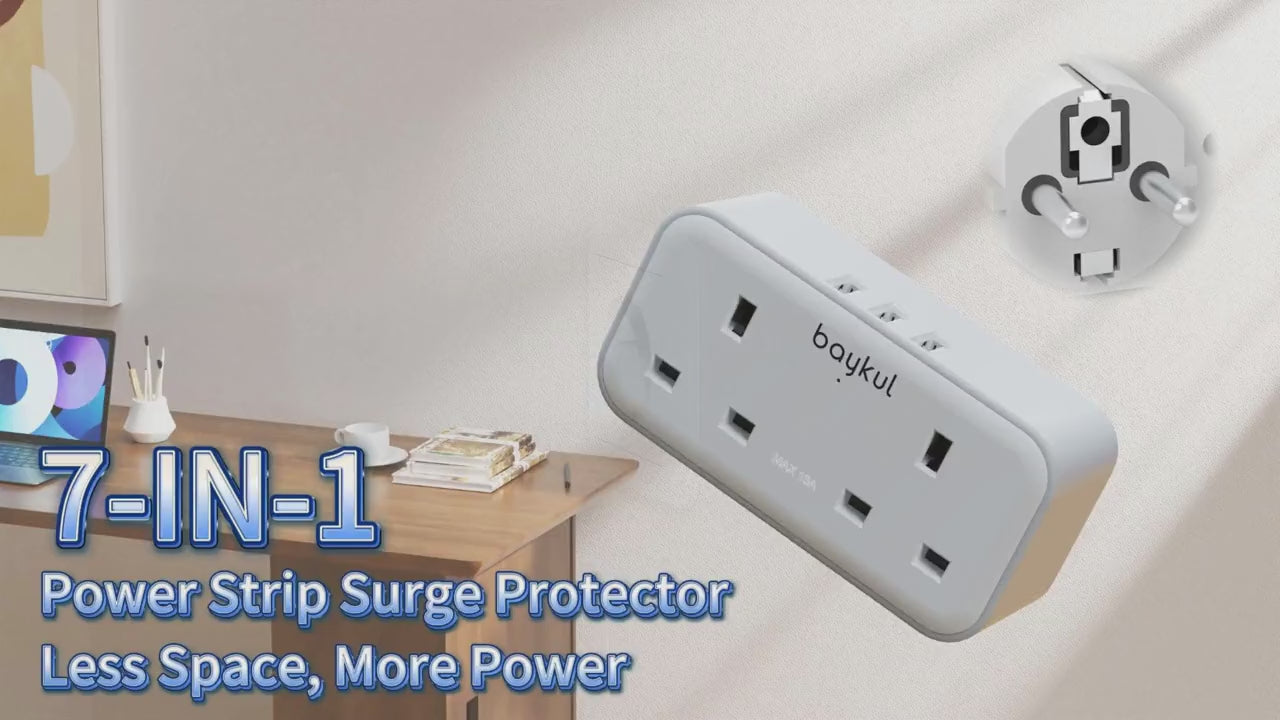 UK to EU Travel Adapter with USB-C & Dual USB Ports – 4-in-1 European Plug Adapter for Travel