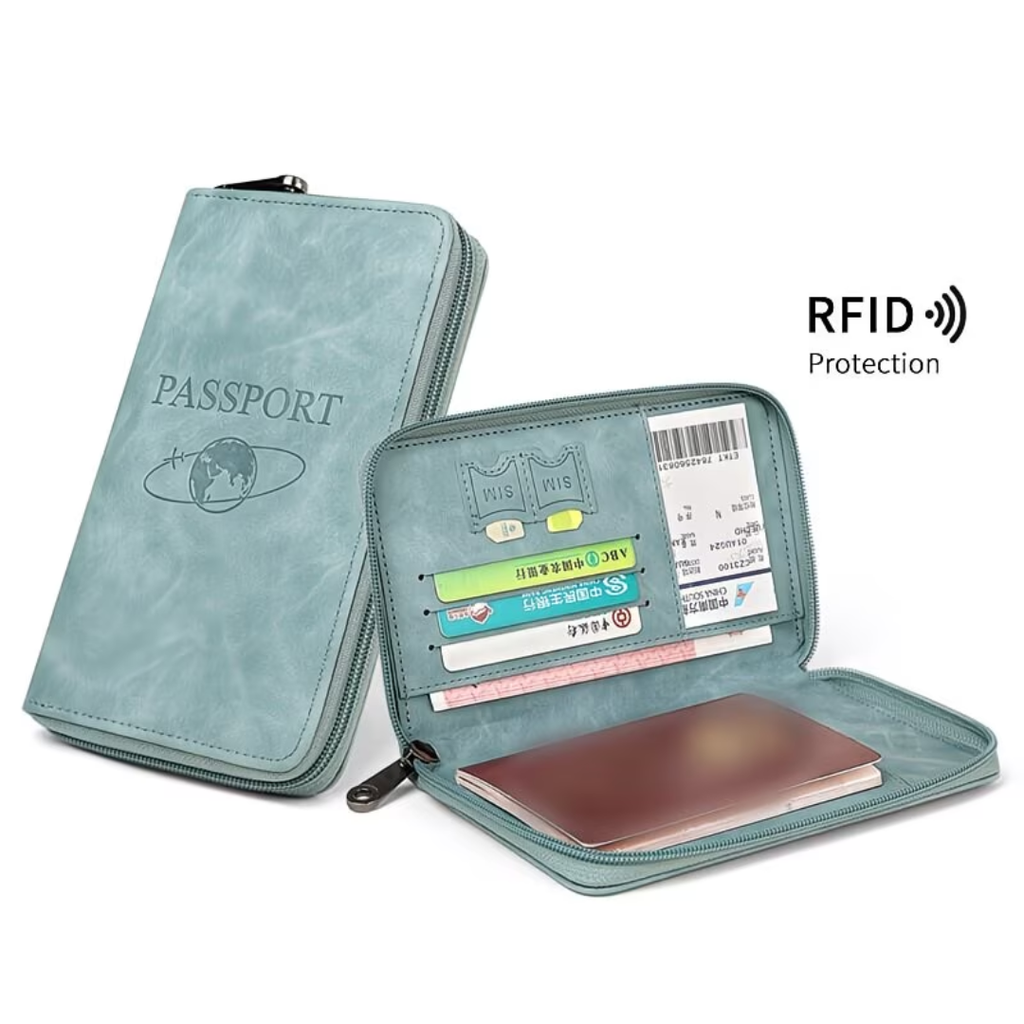 RFID Blocking Passport Holder Travel Wallet – PU Leather Passport Organizer with Card Slots, ID Holder & Ticket Storage for Men & Women