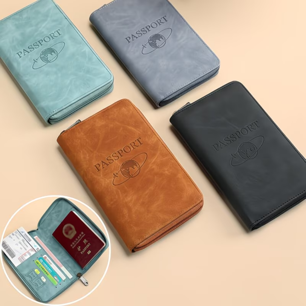RFID Blocking Passport Holder Travel Wallet – PU Leather Passport Organizer with Card Slots, ID Holder & Ticket Storage for Men & Women