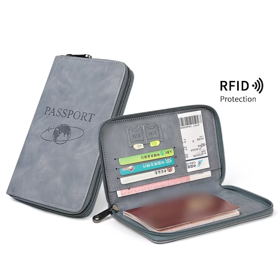RFID Blocking Passport Holder Travel Wallet – PU Leather Passport Organizer with Card Slots, ID Holder & Ticket Storage for Men & Women