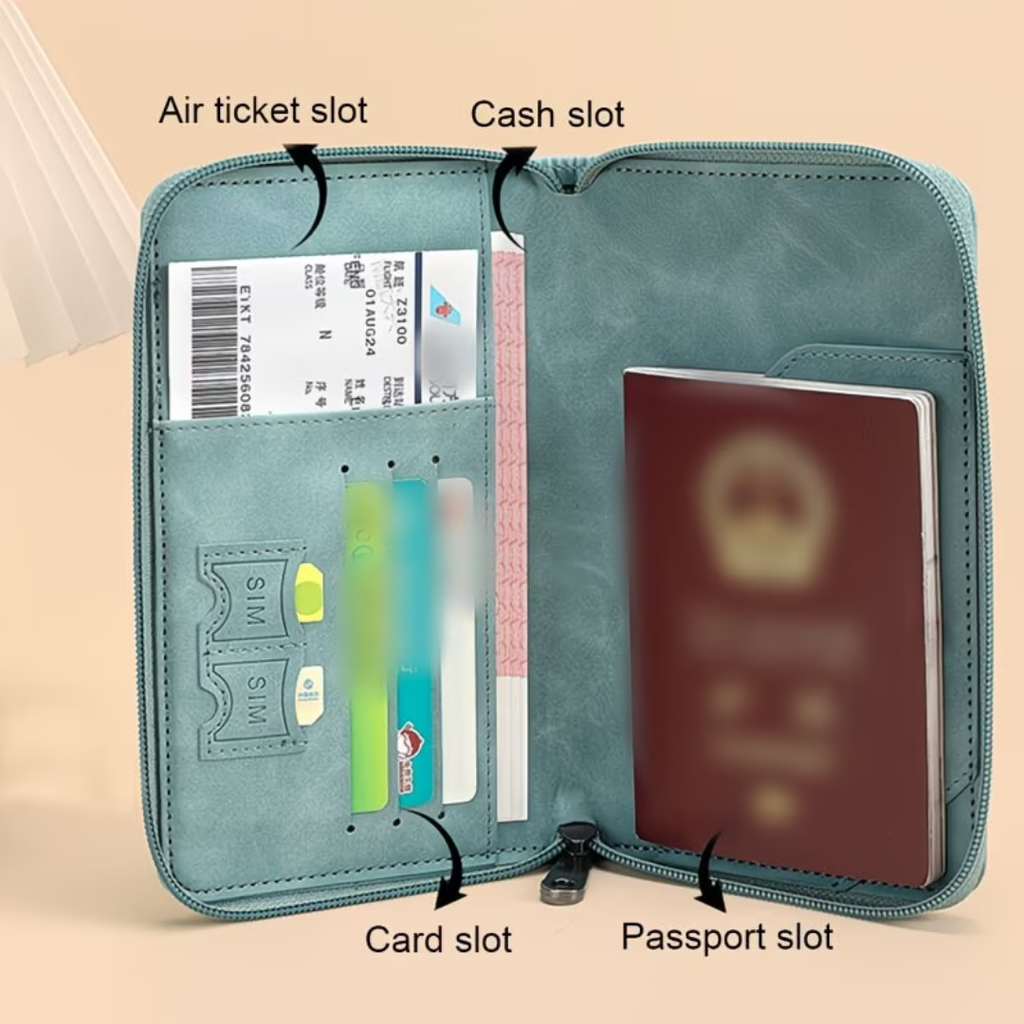 RFID Blocking Passport Holder Travel Wallet – PU Leather Passport Organizer with Card Slots, ID Holder & Ticket Storage for Men & Women