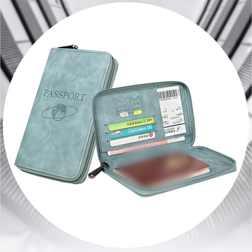 RFID Blocking Passport Holder Travel Wallet – PU Leather Passport Organizer with Card Slots, ID Holder & Ticket Storage for Men & Women