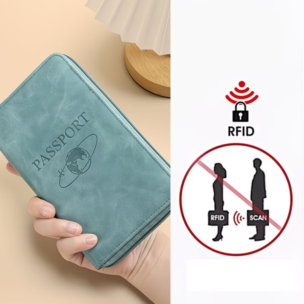 RFID Blocking Passport Holder Travel Wallet – PU Leather Passport Organizer with Card Slots, ID Holder & Ticket Storage for Men & Women