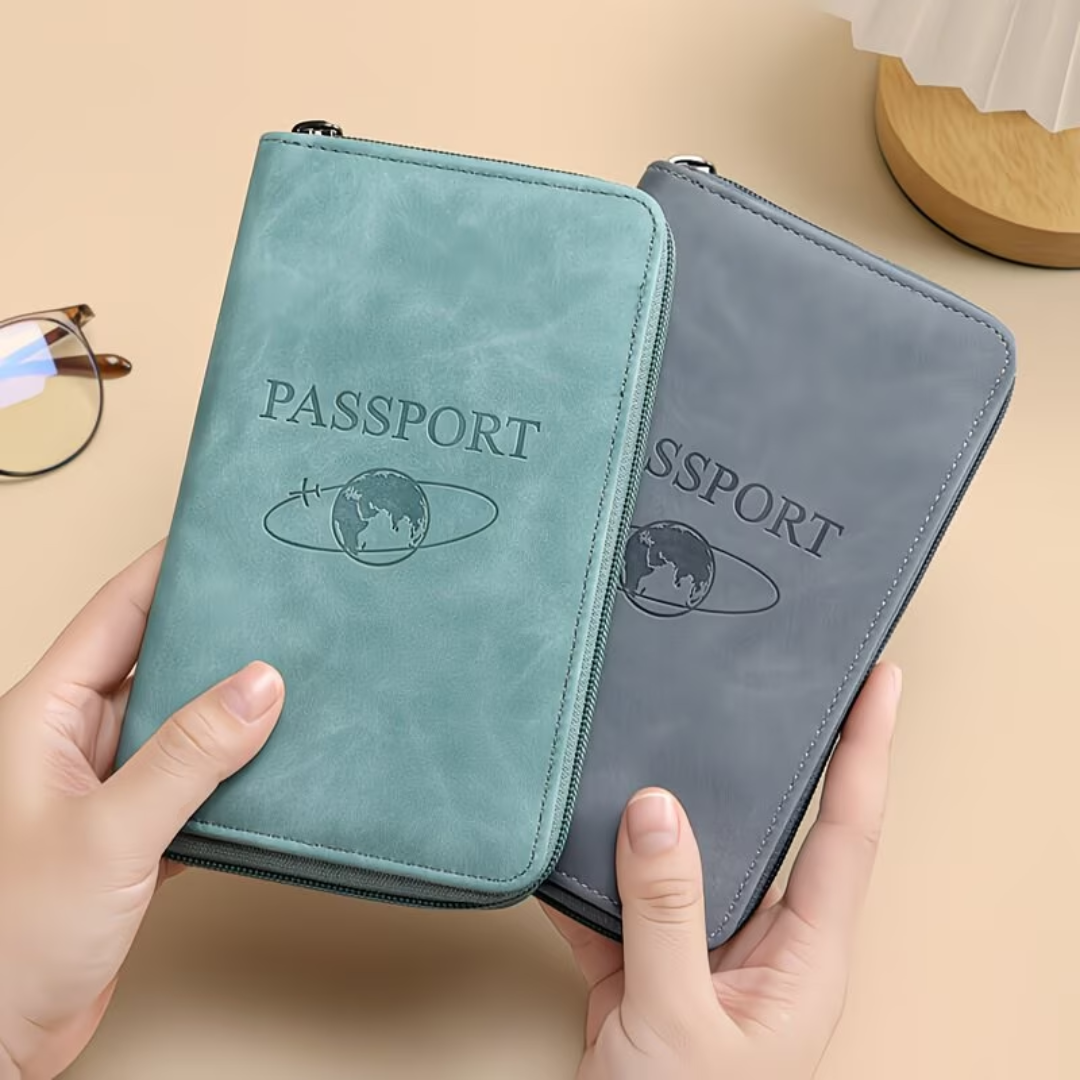RFID Blocking Passport Holder Travel Wallet – PU Leather Passport Organizer with Card Slots, ID Holder & Ticket Storage for Men & Women