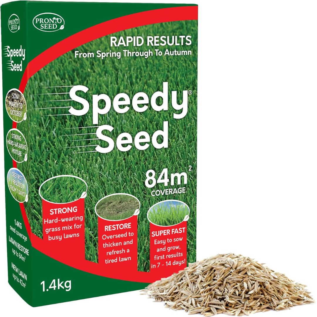 Pronto Seed Premium Fast Growing Grass Seed 1.4kg – Hard Wearing Lawn Seeds for Overseeding & New Turfs – Covers 84m, Hard Wearing, DEFRA Approved & Tailored for UK Climate (1.4kg)
