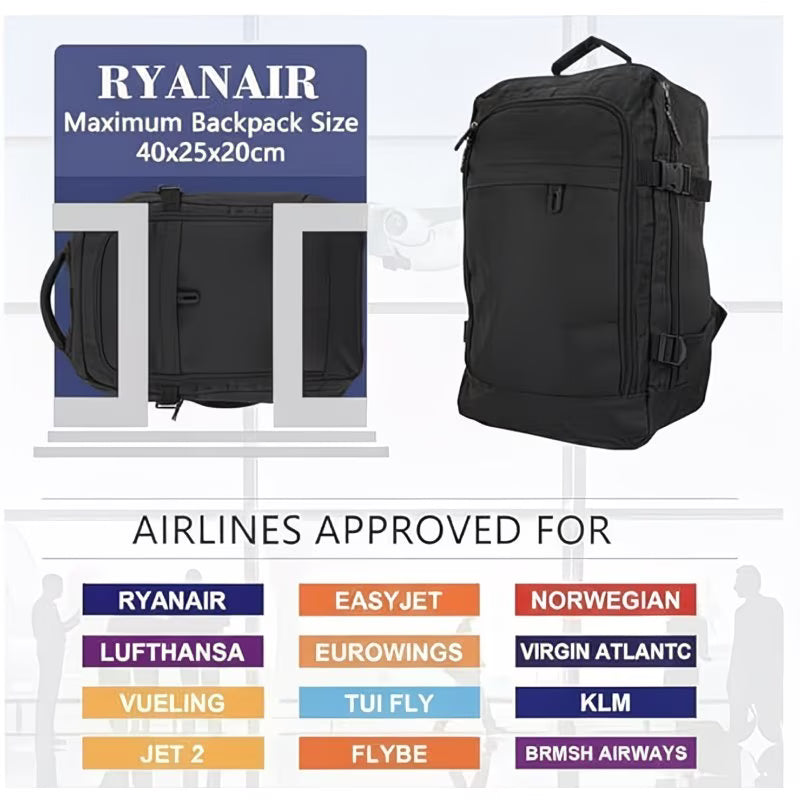 Ryanair Underseat Cabin Backpack 40x25x20cm – Airline Approved Travel Rucksack Carry-On Bag