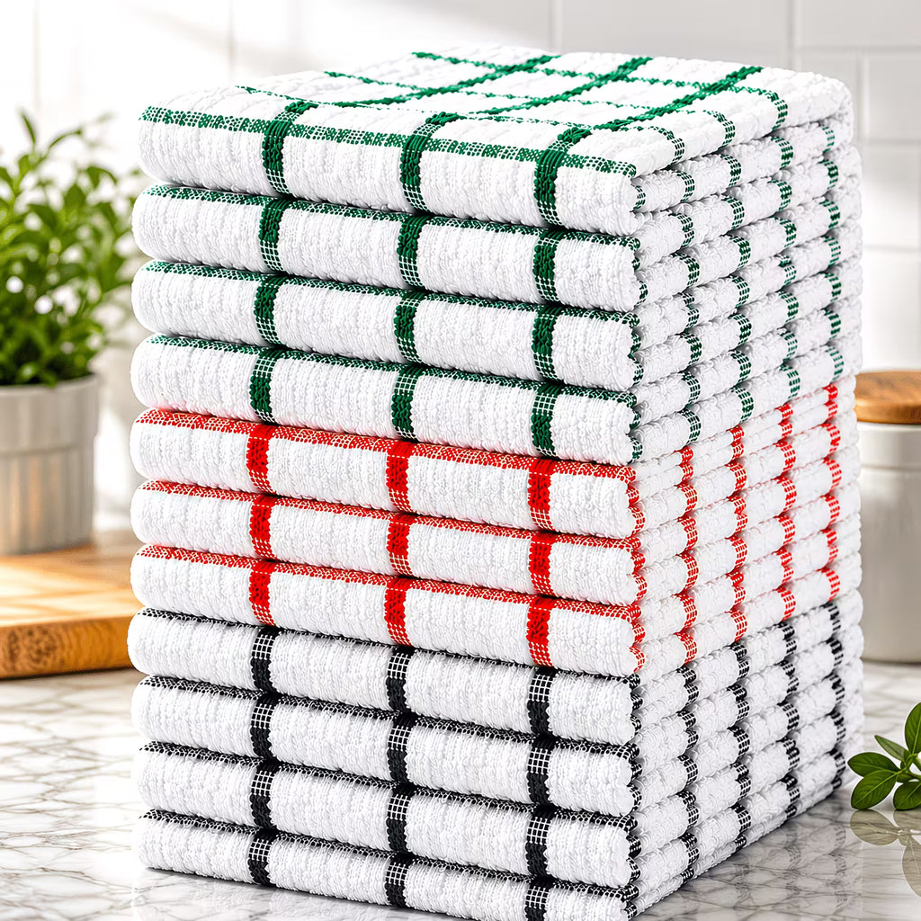 Premium Cotton Tea Towels Set – Highly Absorbent Kitchen Dish Cloths, Reusable Cleaning Towels, Multi-Purpose Drying & Wiping Cloths, Assorted Colours