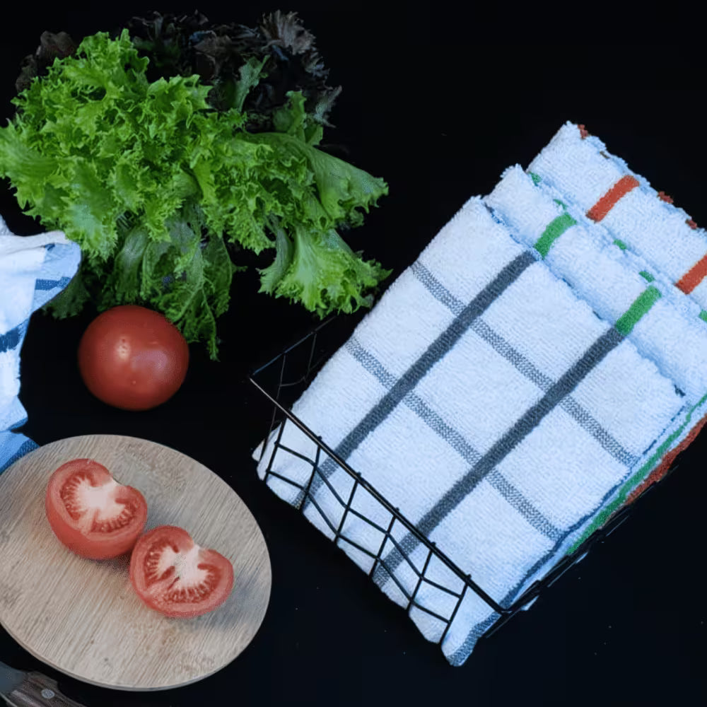 Premium Cotton Tea Towels Set – Highly Absorbent Kitchen Dish Cloths, Reusable Cleaning Towels, Multi-Purpose Drying & Wiping Cloths, Assorted Colours