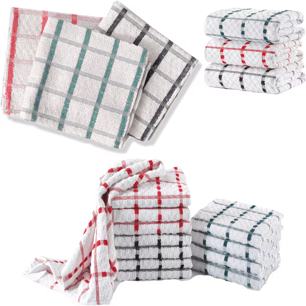 Premium Cotton Tea Towels Set – Highly Absorbent Kitchen Dish Cloths, Reusable Cleaning Towels, Multi-Purpose Drying & Wiping Cloths, Assorted Colours